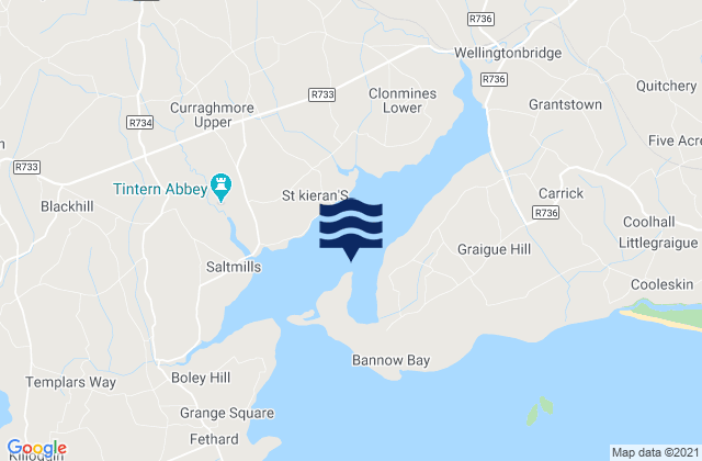 Mapa da tábua de marés em Bannow Bay, Ireland