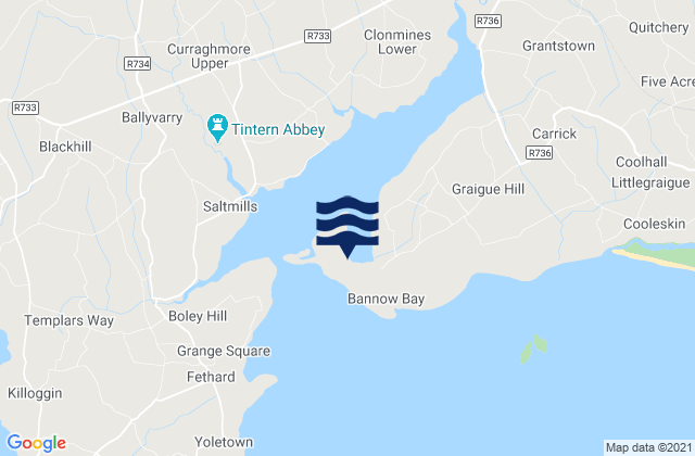 Mapa da tábua de marés em Bannow Island, Ireland
