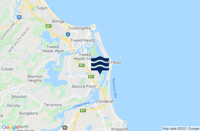 Mapa da tábua de marés em Banora Point, Australia