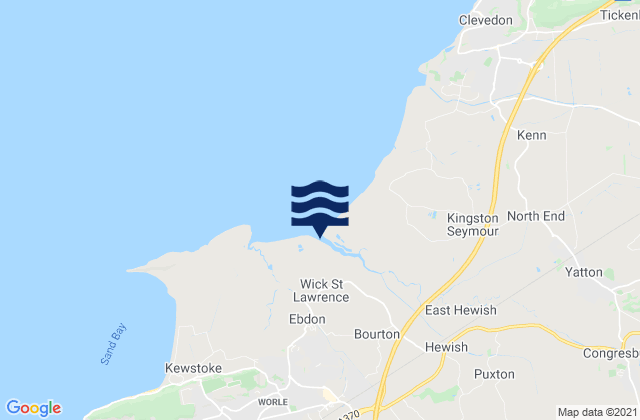 Mapa da tábua de marés em Banwell, United Kingdom