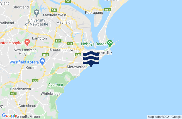 Mapa da tábua de marés em Bar Beach, Australia