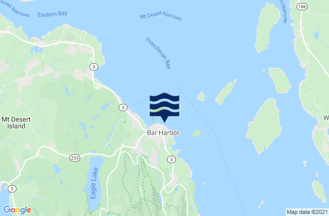 Mapa da tábua de marés em Bar Harbor, United States