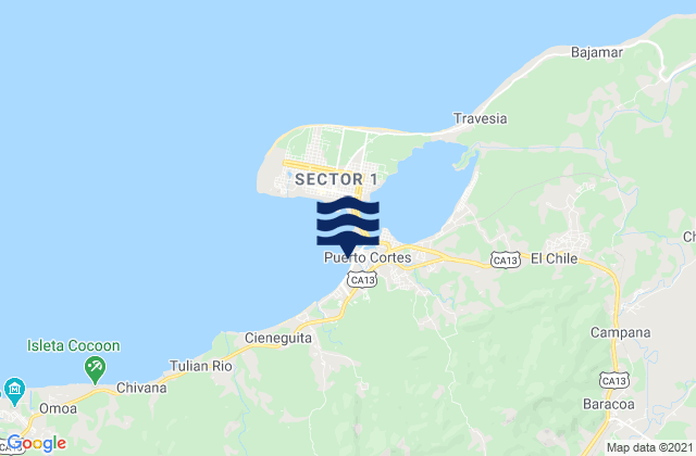 Mapa da tábua de marés em Baracoa, Honduras