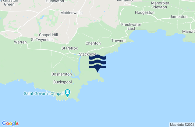 Mapa da tábua de marés em Barafundle Bay Beach, United Kingdom