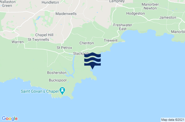 Mapa da tábua de marés em Barafundle Bay, United Kingdom