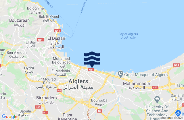 Mapa da tábua de marés em Baraki, Algeria
