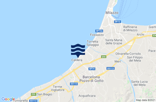 Mapa da tábua de marés em Barcellona Pozzo di Gotto, Italy