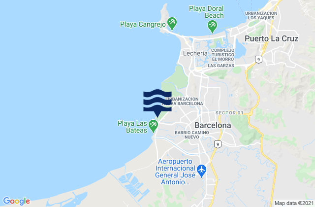 Mapa da tábua de marés em Barcelona, Venezuela