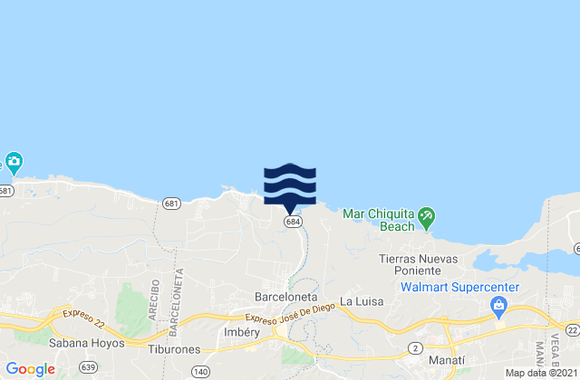 Mapa da tábua de marés em Barceloneta, Puerto Rico