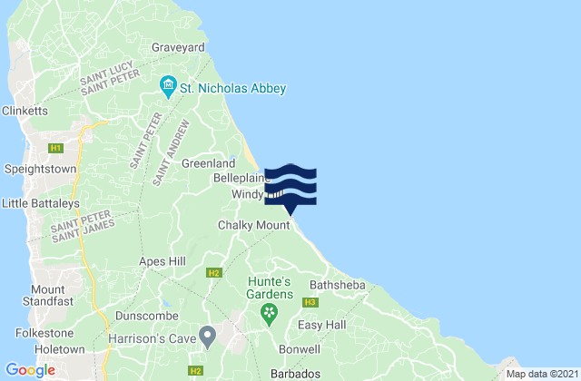 Mapa da tábua de marés em Barclays, Martinique