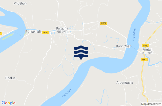 Mapa da tábua de marés em Barguna, Bangladesh