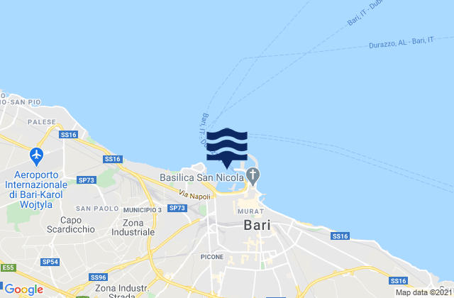 Mapa da tábua de marés em Bari Port, Italy