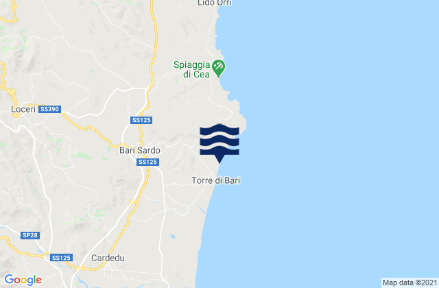 Mapa da tábua de marés em Bari Sardo, Italy