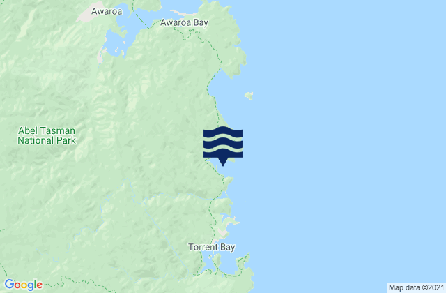 Mapa da tábua de marés em Bark Bay Abel Tasman, New Zealand