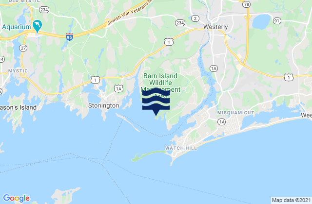 Mapa da tábua de marés em Barn Island, United States