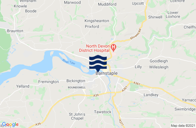 Mapa da tábua de marés em Barnstaple, United Kingdom