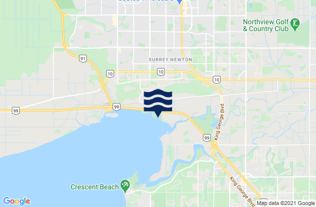 Mapa da tábua de marés em Barnston Island, Canada