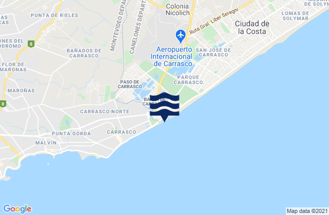 Mapa da tábua de marés em Barra de Carrasco, Uruguay