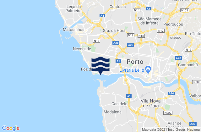 Mapa da tábua de marés em Barra do Douro, Portugal