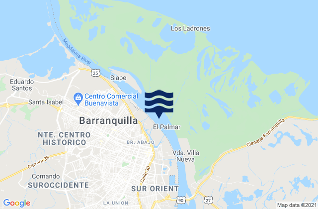 Mapa da tábua de marés em Barranquilla, Colombia