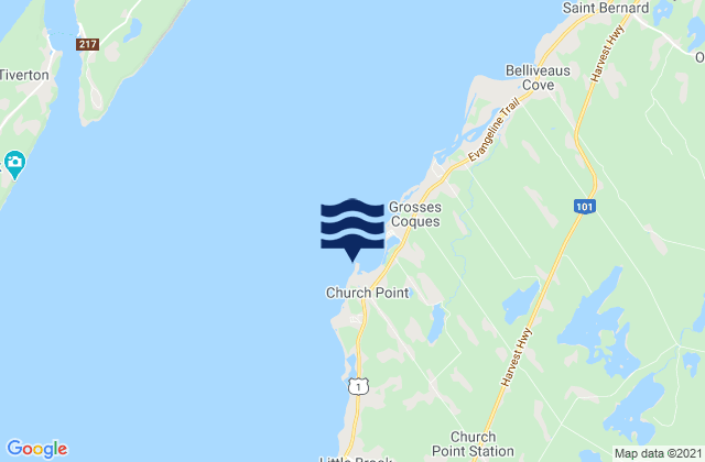 Mapa da tábua de marés em Barre à Church Point, Canada