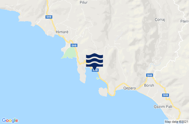 Mapa da tábua de marés em Bashkia Himarë, Albania