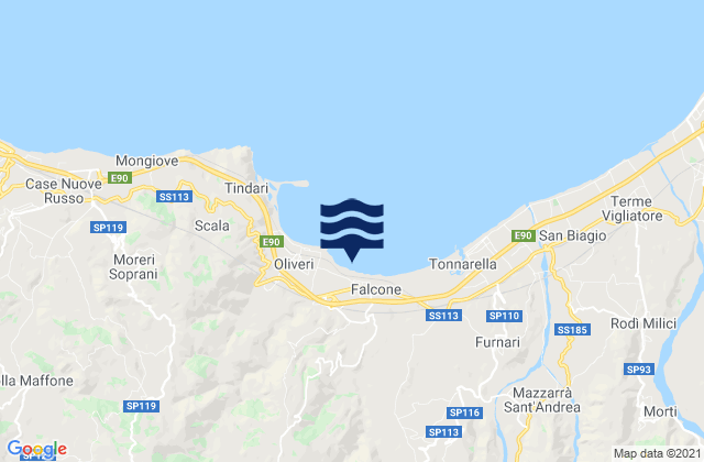 Mapa da tábua de marés em Basicò, Italy