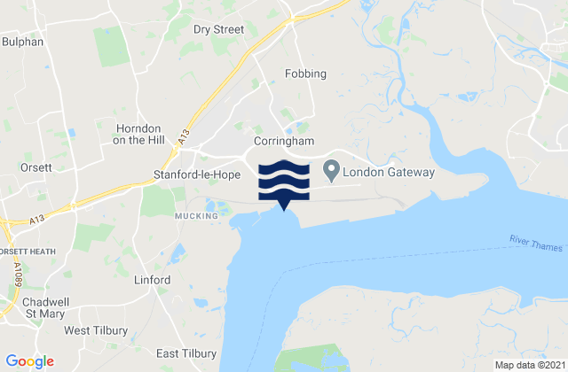 Mapa da tábua de marés em Basildon, United Kingdom