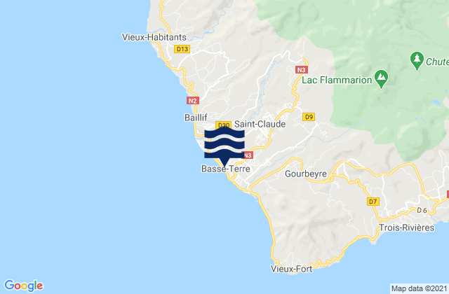 Mapa da tábua de marés em Basse-Terre, Guadeloupe