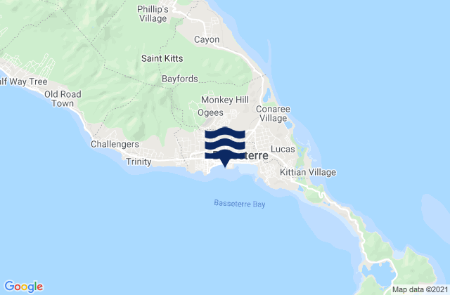 Mapa da tábua de marés em Basseterre, Saint Kitts and Nevis