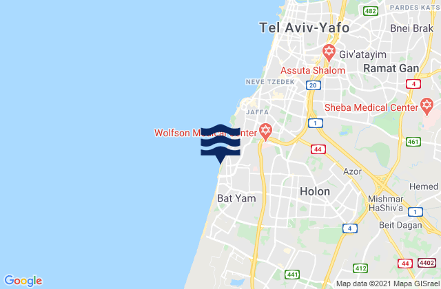 Mapa da tábua de marés em Bat Yam, Israel