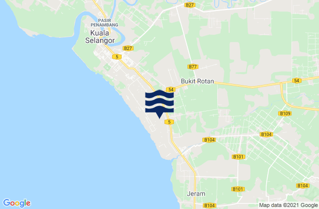 Mapa da tábua de marés em Batang Berjuntai, Malaysia
