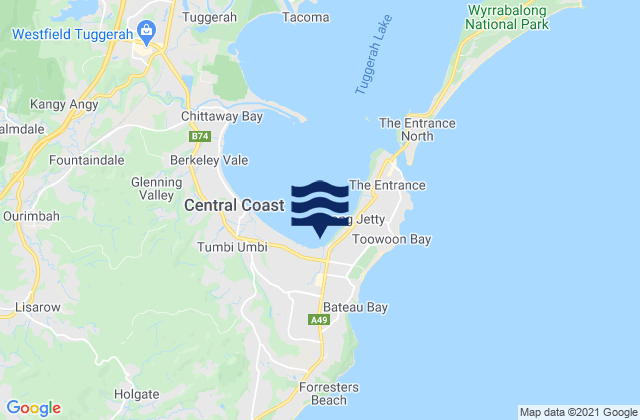 Mapa da tábua de marés em Bateau Bay, Australia
