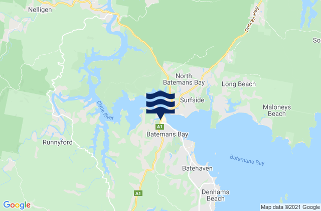 Mapa da tábua de marés em Batemans Bay, Australia