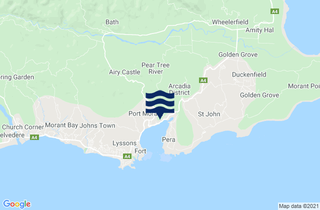 Mapa da tábua de marés em Bath, Jamaica