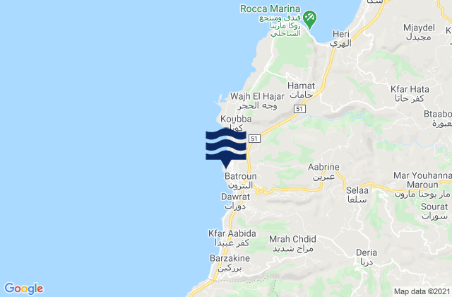Mapa da tábua de marés em Batroûn, Lebanon