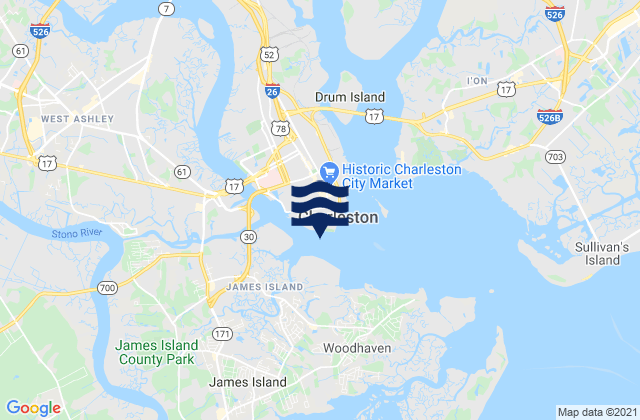 Mapa da tábua de marés em Battery southwest of, United States