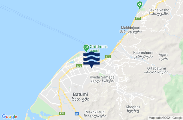Mapa da tábua de marés em Batumi, Georgia