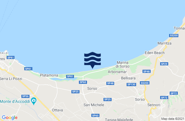Mapa da tábua de marés em Bau Bau Beach, Italy