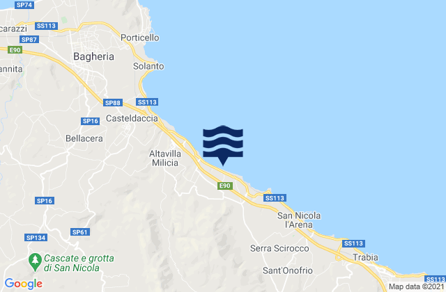 Mapa da tábua de marés em Baucina, Italy