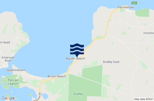 Mapa da tábua de marés em Baudin Beach, Australia
