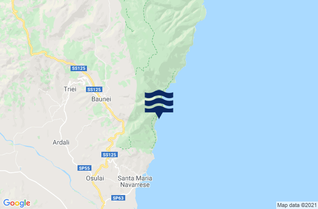 Mapa da tábua de marés em Baunei, Italy