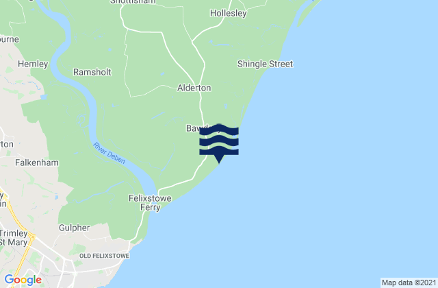 Mapa da tábua de marés em Bawdsey, United Kingdom
