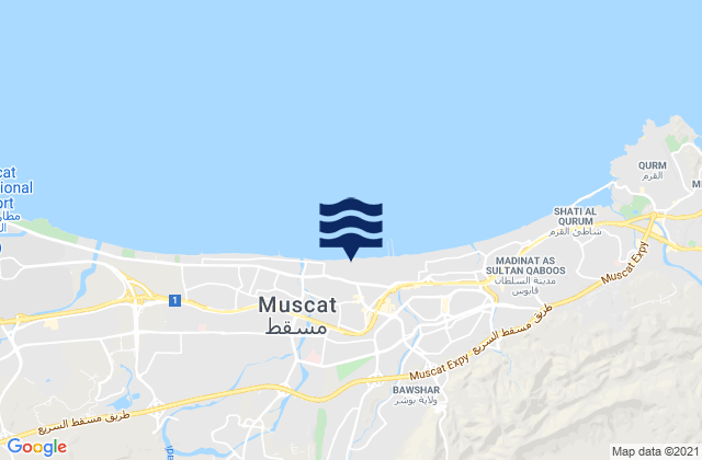 Mapa da tábua de marés em Bawshar, Oman