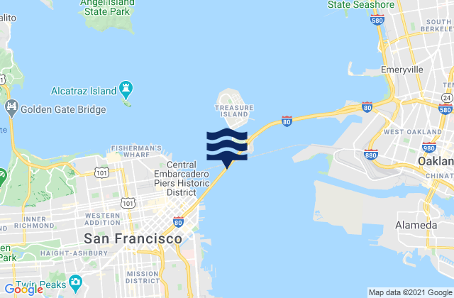 Mapa da tábua de marés em Bay Bridge Pier D, United States