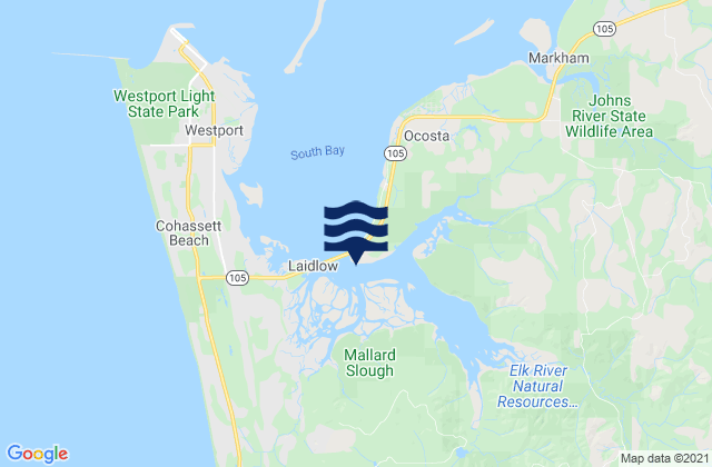 Mapa da tábua de marés em Bay City (South Bay), United States