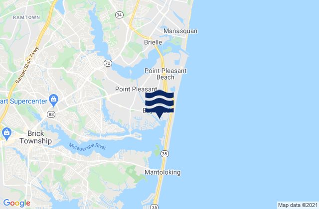 Mapa da tábua de marés em Bay Head, United States