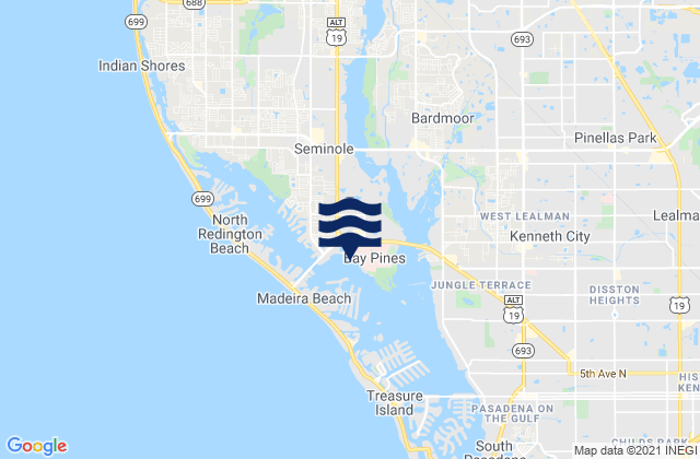 Mapa da tábua de marés em Bay Pines, United States