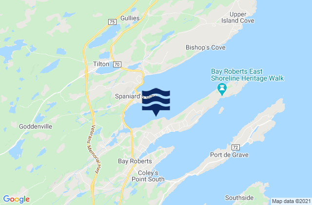 Mapa da tábua de marés em Bay Roberts Harbour, Canada