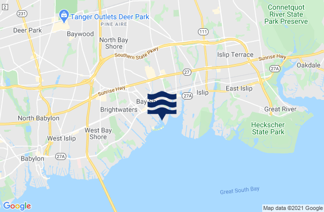 Mapa da tábua de marés em Bay Shore, United States